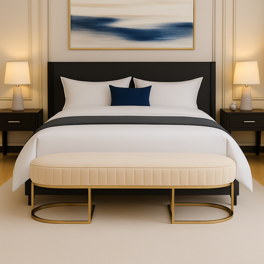 Banco Recamier Glow 158cm Cama Box Casal Base Aço Dourado