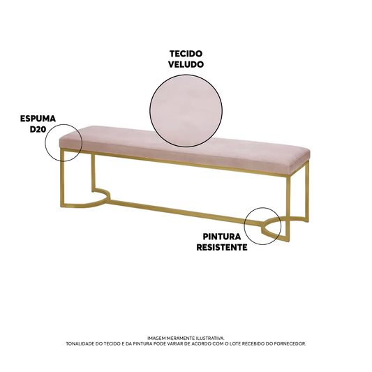 Banco Recamier Dunna 110 Cm Base Aço Dourado-Zahav Estofados