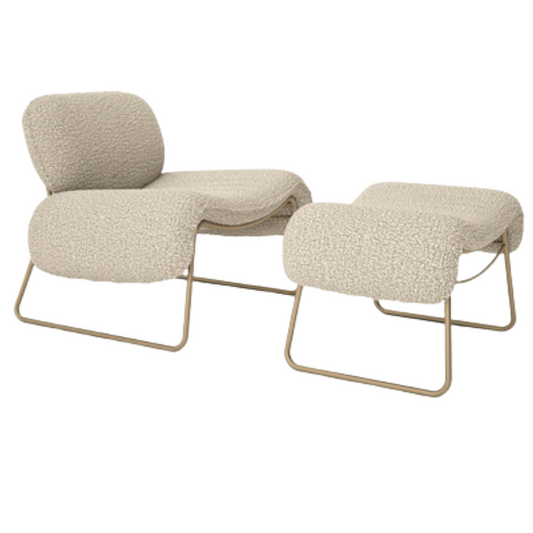 Kit Poltrona E Puff Calm Versátil Boucle Zahav Estofados
