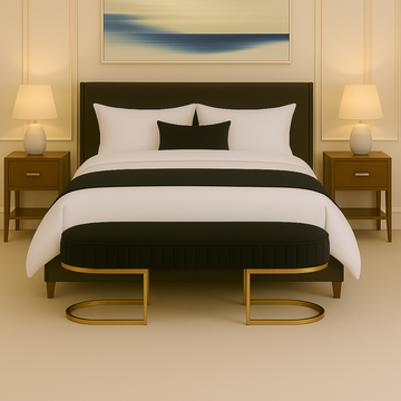 Banco Recamier Glow 138cm Cama Box Casal Base Em Aço Dourado