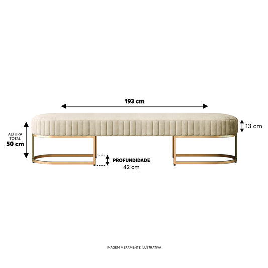 Banco Recamier Glow 193cm Cama Box Casal Base Em Aço Dourado