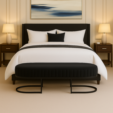 Banco Recamier Glow 138cm Cama Box Casal Queen Base Preto
