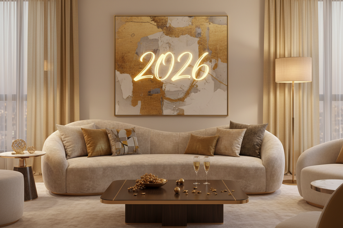 Banner Ano Novo 2026 com dourado elegante